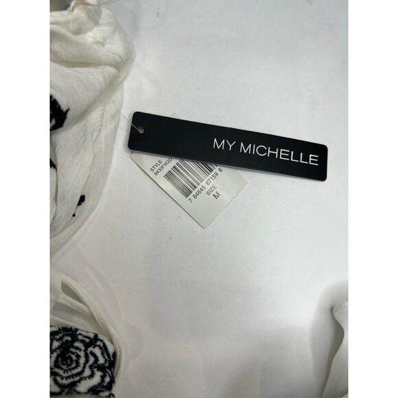 NEW My Michelle White and Black Embroidered Floral Halter Mini Dress Medium - Picture 5 of 9
